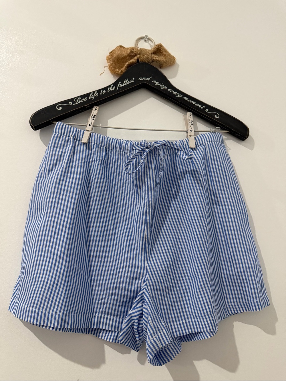 Double Zero Blue and White Striped Drawstring Shorts( sizes available -S-M-L)